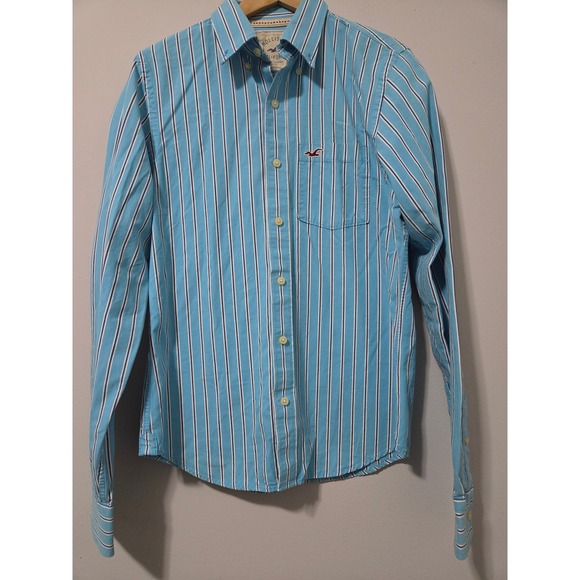Hollister Other - Hollister Mens Button Down Shirt Medium Blue White Striped Long Sleeve Cotton